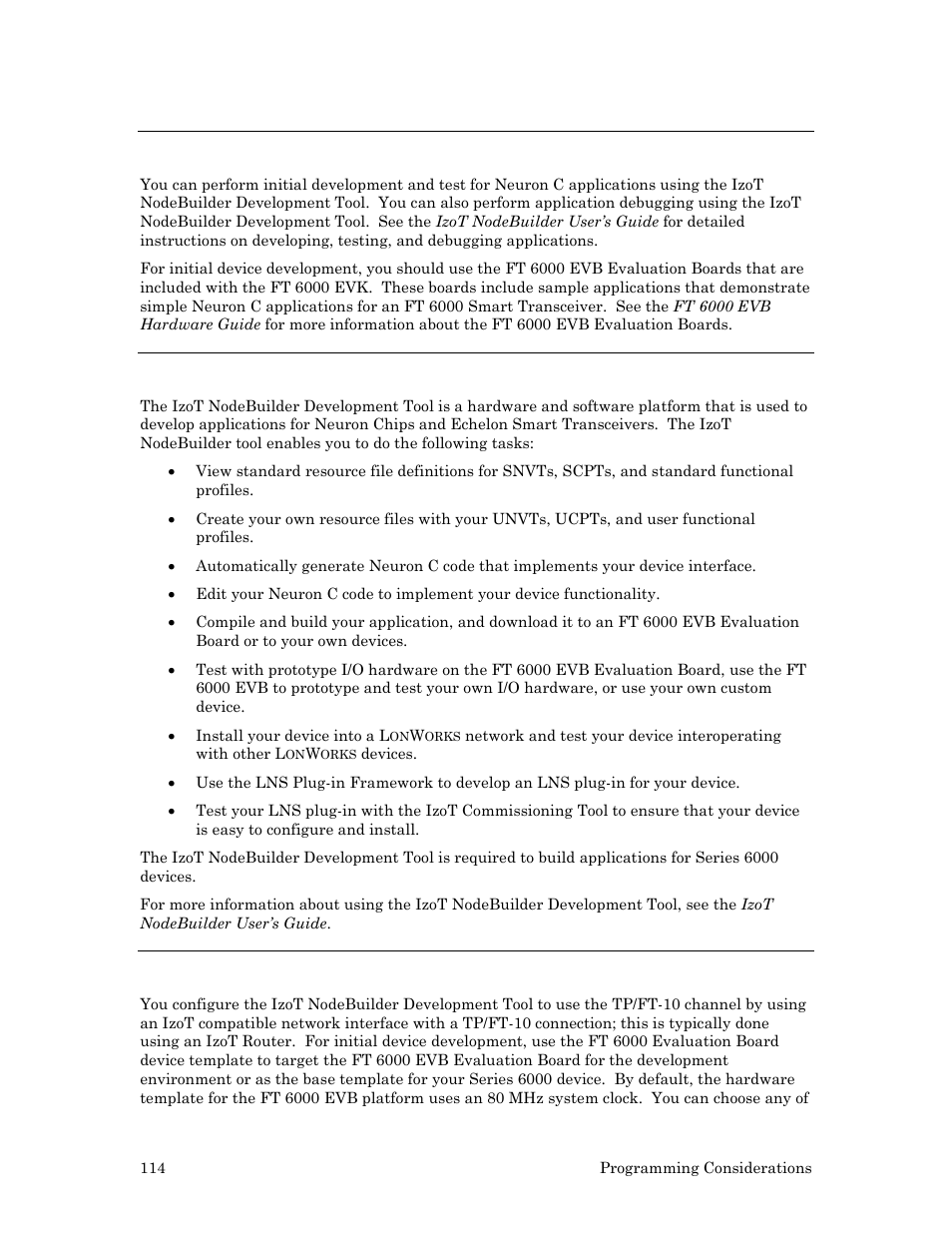 Application program development, Izot nodebuilder development tool, Development hardware setup | Echelon Series 6000 Chip databook User Manual | Page 126 / 181