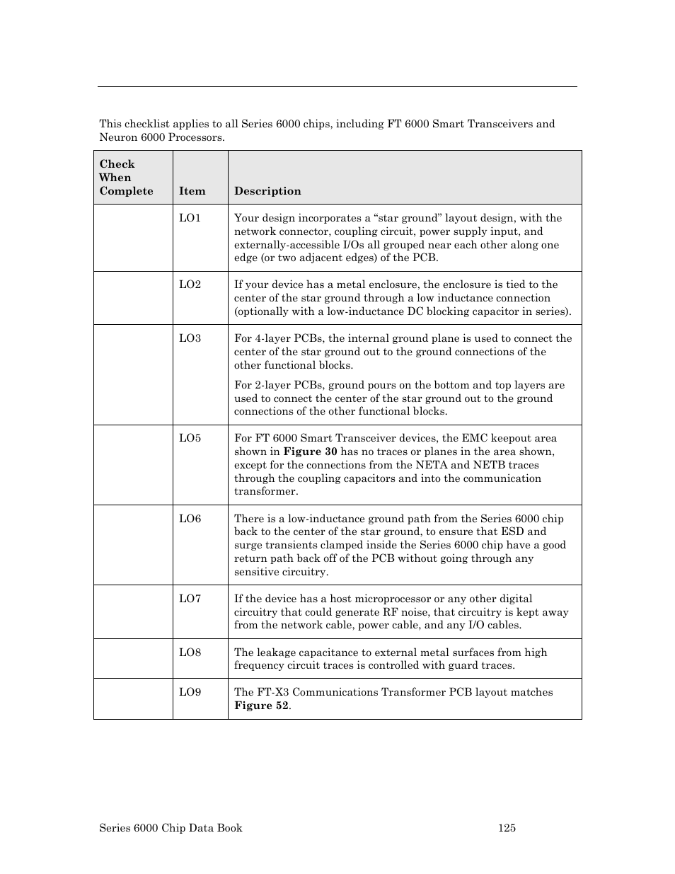 Checklist 5: device pcb layout | Echelon Series 6000 Chip databook User Manual | Page 137 / 181