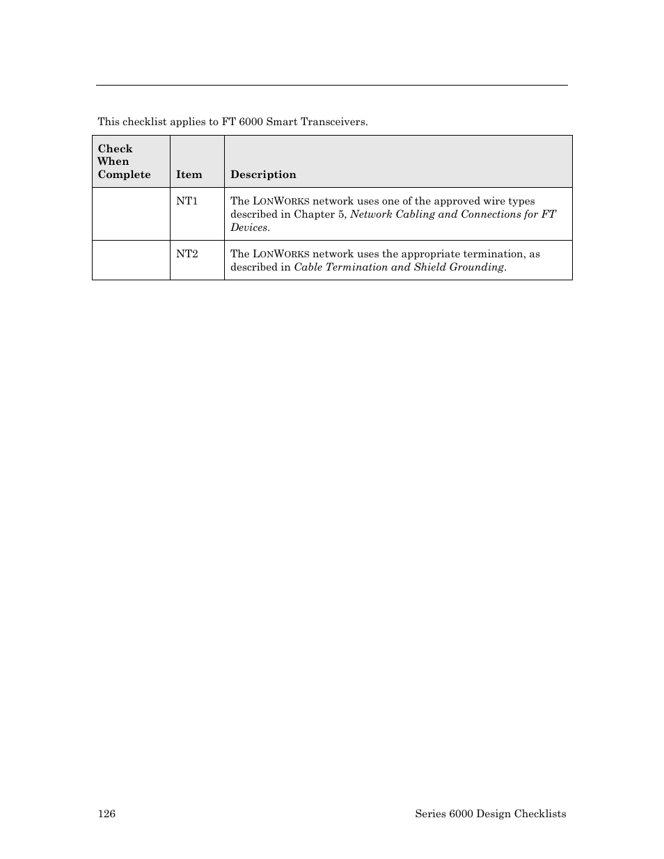 Checklist 6: network cabling and termination | Echelon Series 6000 Chip databook User Manual | Page 138 / 181