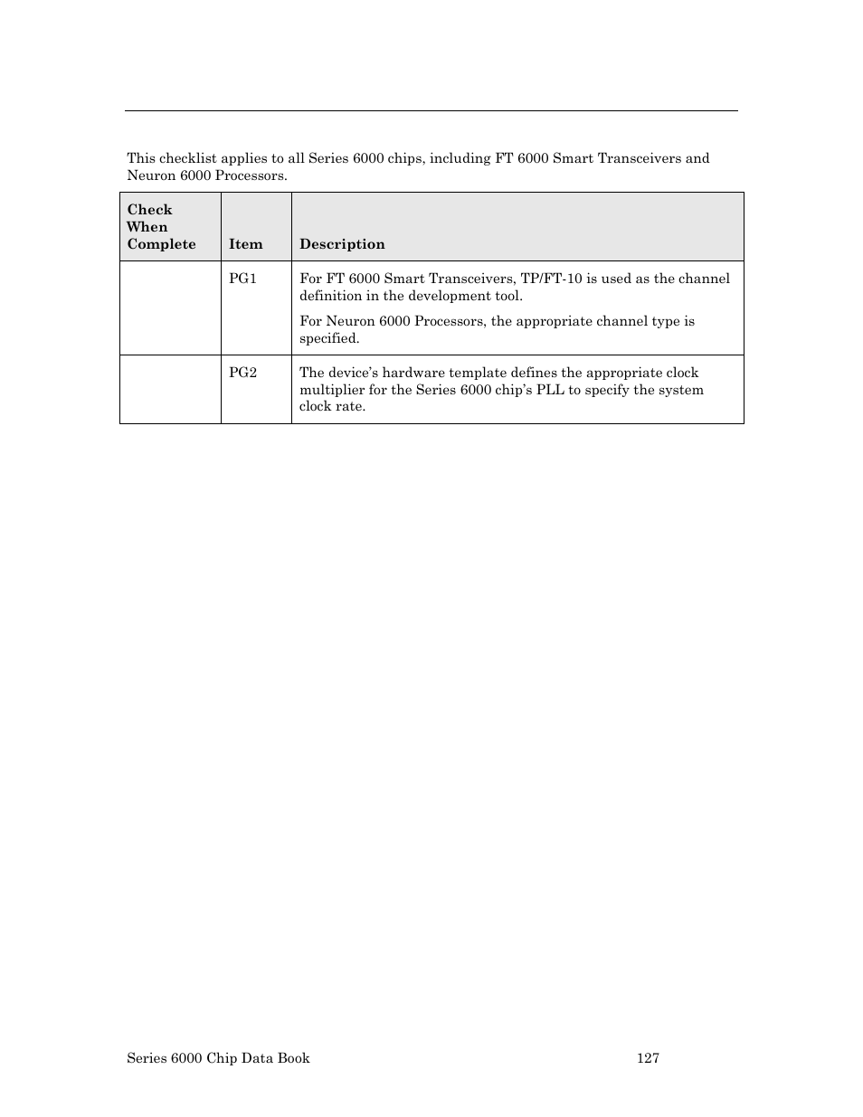 Checklist 7: device programming | Echelon Series 6000 Chip databook User Manual | Page 139 / 181