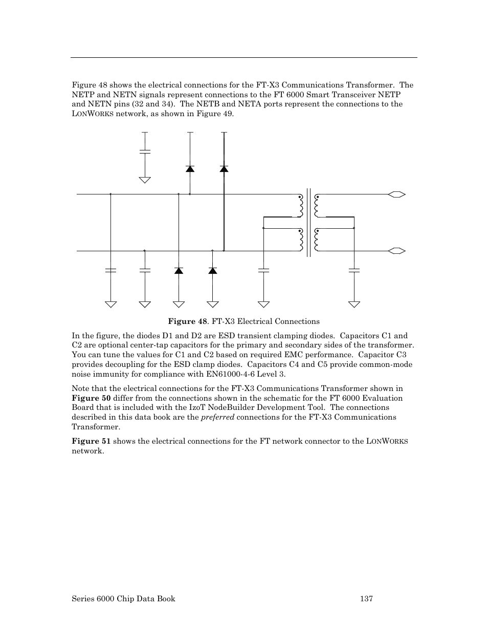 Transformer electrical connections, Network, as shown in figure 49 | Echelon Series 6000 Chip databook User Manual | Page 149 / 181