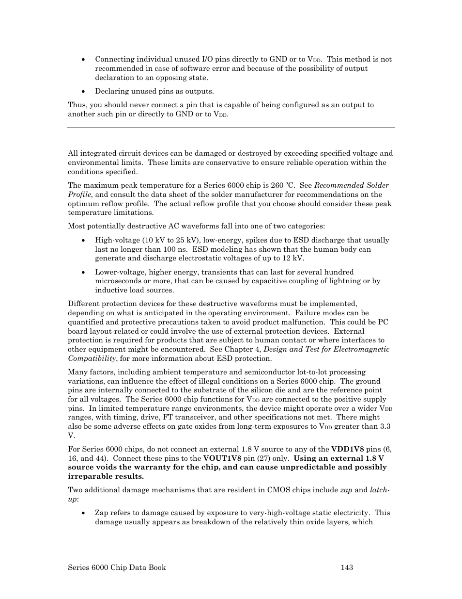 Avoidance of damaging conditions | Echelon Series 6000 Chip databook User Manual | Page 155 / 181