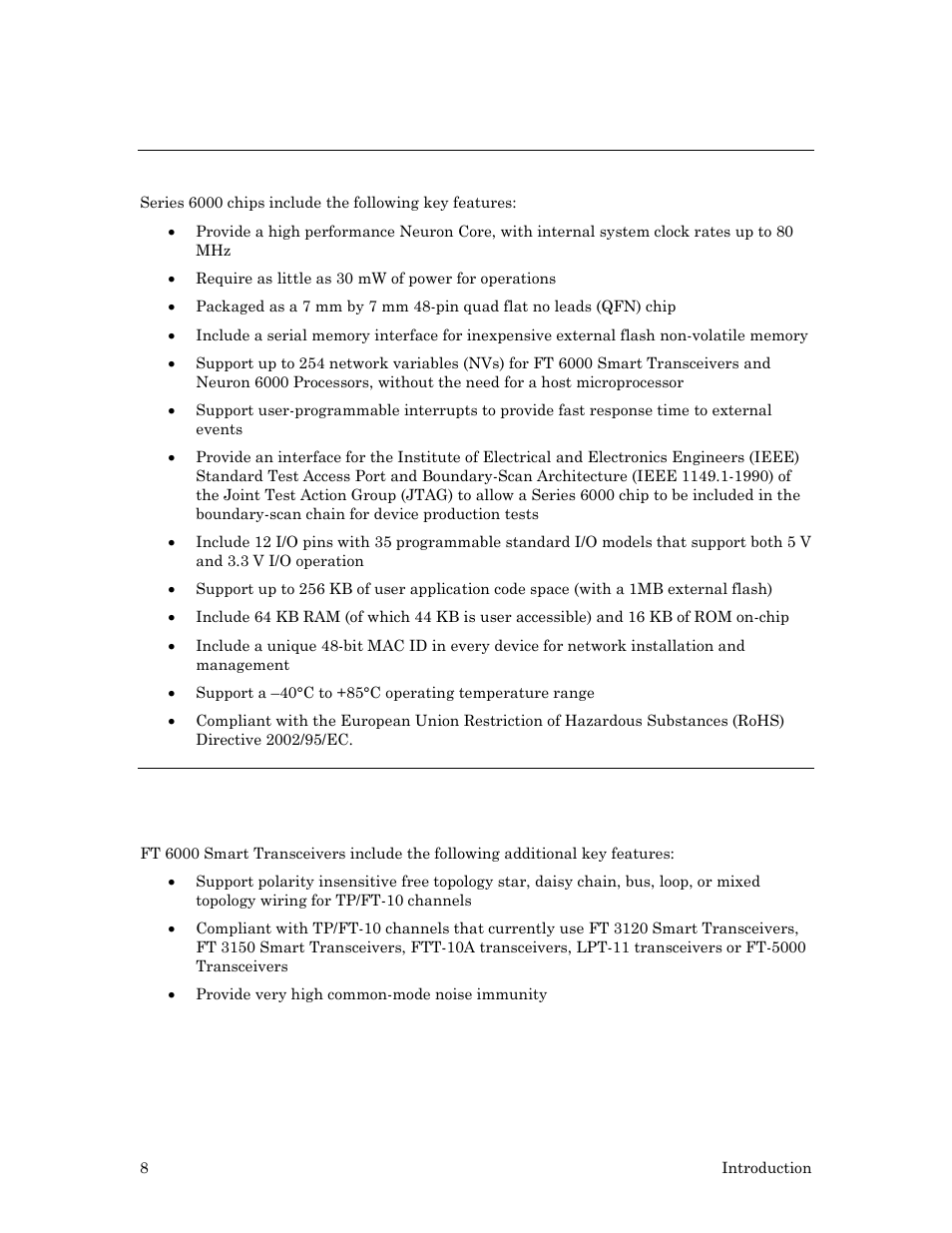 Key features of series 6000 chips | Echelon Series 6000 Chip databook User Manual | Page 20 / 181