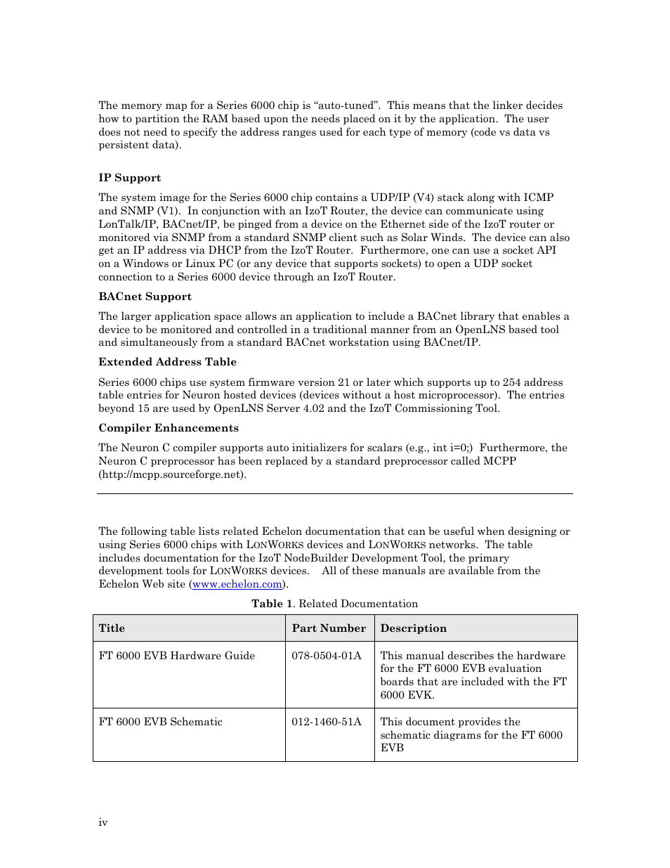 Related documentation | Echelon Series 6000 Chip databook User Manual | Page 4 / 181