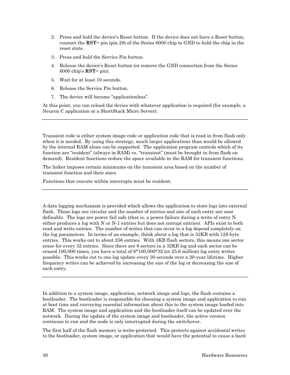 Transience, Data logging, Boot loader | Echelon Series 6000 Chip databook User Manual | Page 42 / 181