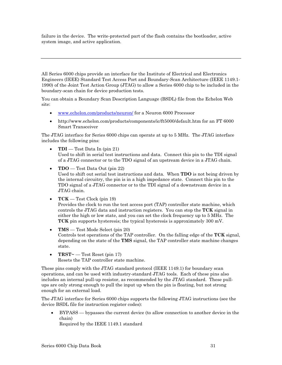 Jtag interface, Ee jtag interface | Echelon Series 6000 Chip databook User Manual | Page 43 / 181