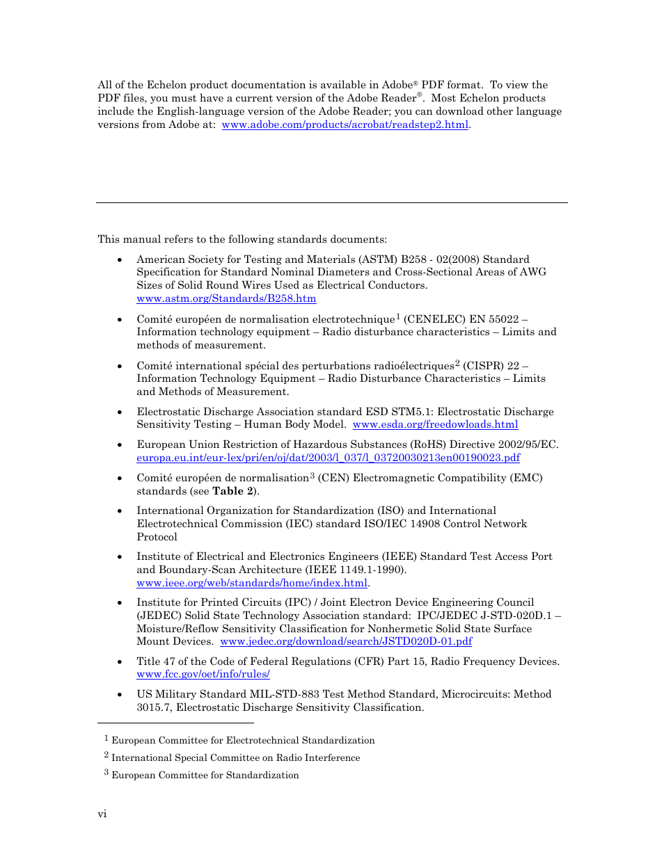 Standards documents referenced in this manual | Echelon Series 6000 Chip databook User Manual | Page 6 / 181