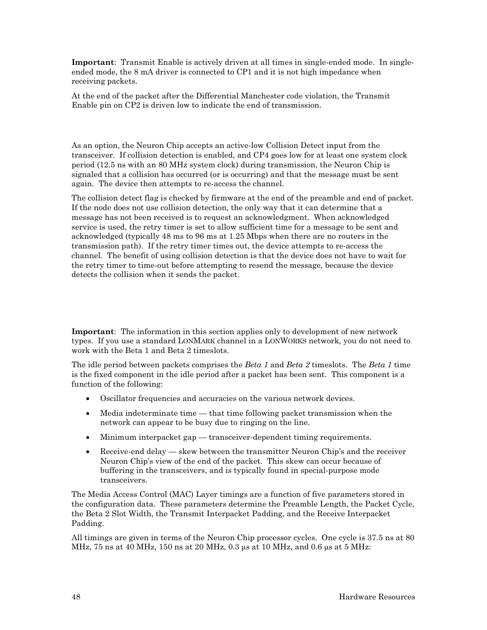 Collision detection for single-ended mode, Beta 1 and beta 2 timeslots in single-ended mode | Echelon Series 6000 Chip databook User Manual | Page 60 / 181