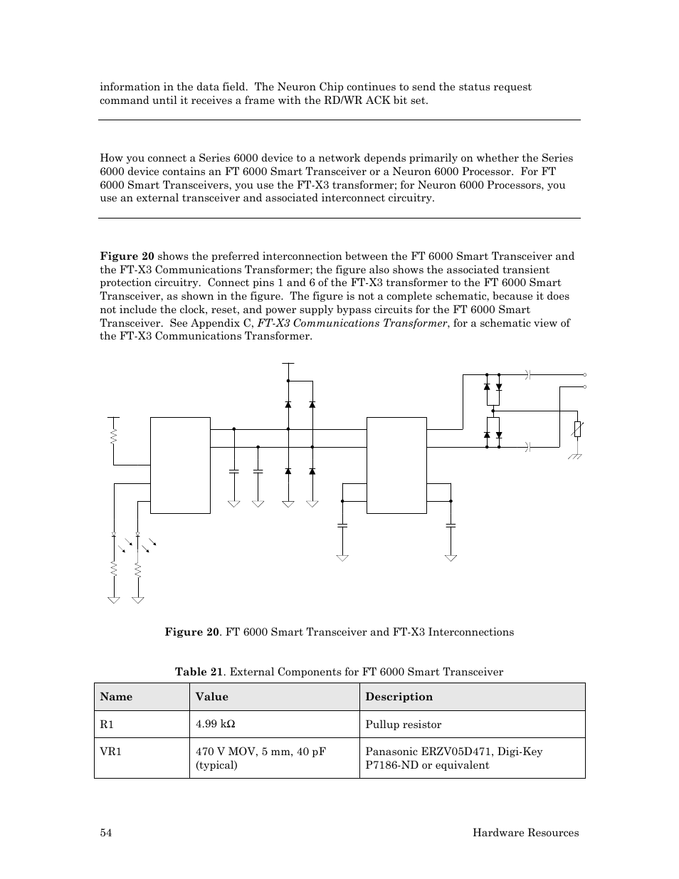 Network connection, Connection for an ft 6000 smart transceiver | Echelon Series 6000 Chip databook User Manual | Page 66 / 181