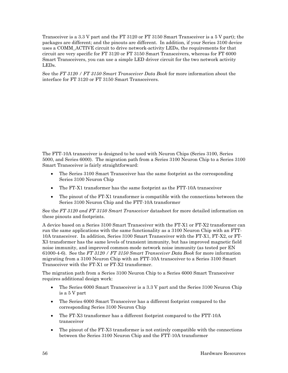 Comparison with series 5000 devices, Comparison with the ftt-10a transceiver | Echelon Series 6000 Chip databook User Manual | Page 68 / 181