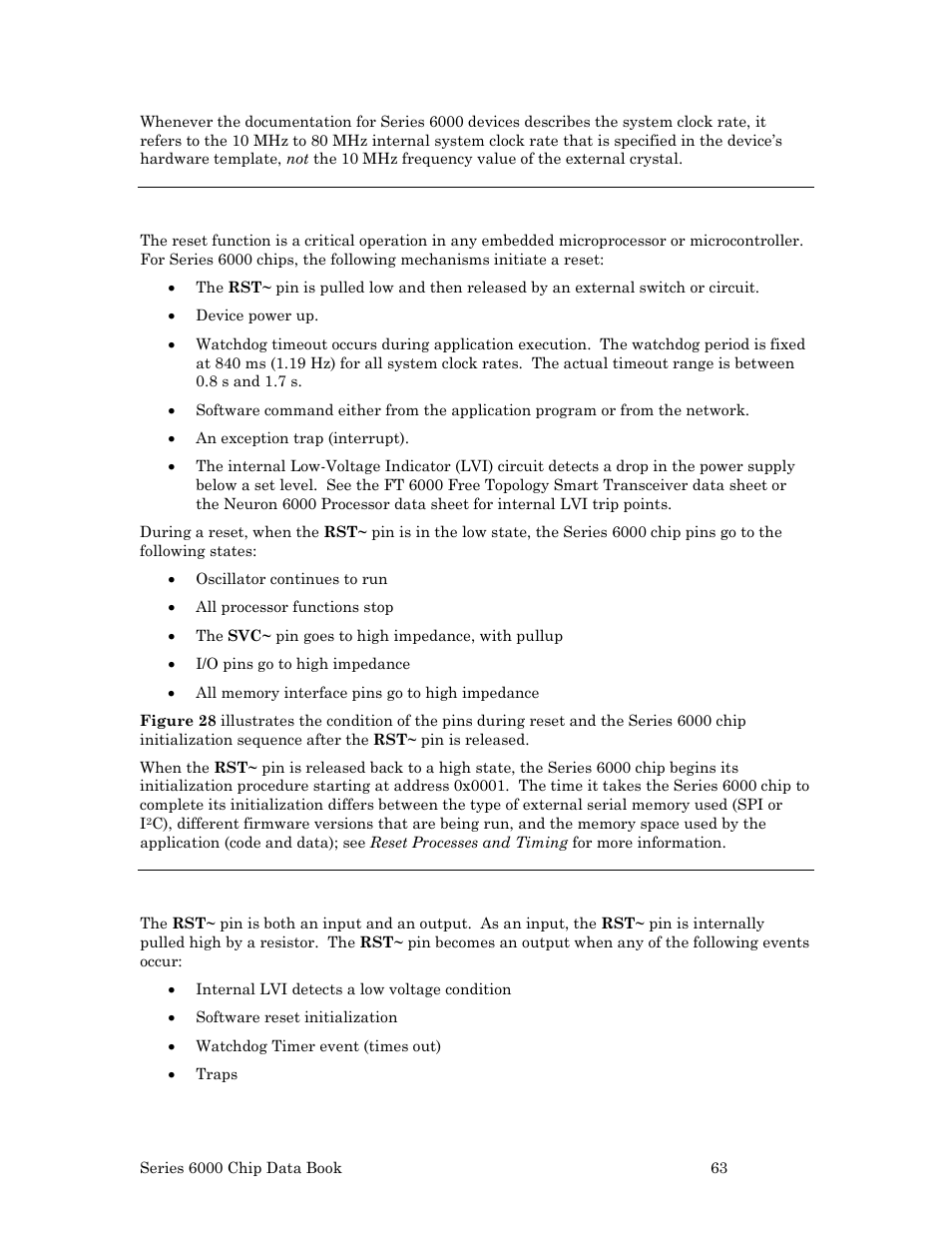 Reset function, Rst~ pin | Echelon Series 6000 Chip databook User Manual | Page 75 / 181