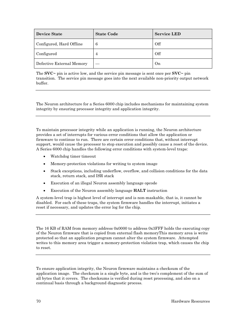 Integrity mechanisms, Processor integrity, System firmware image | Application integrity using checksums, Ee processor integrity | Echelon Series 6000 Chip databook User Manual | Page 82 / 181