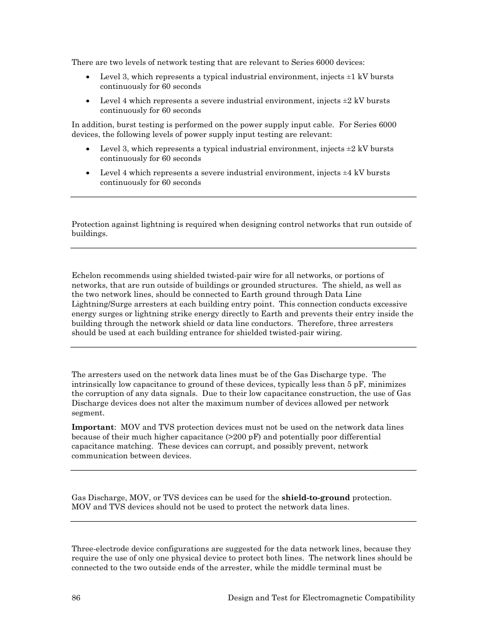 Lightning protection, Building entrance protection, Network line protection | Shield protection, Suggested gas discharge arresters | Echelon Series 6000 Chip databook User Manual | Page 98 / 181