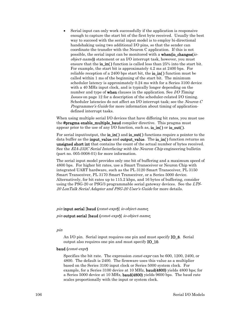 Syntax | Echelon I/O Model Reference for Smart Transceivers and Neuron Chips User Manual | Page 116 / 209