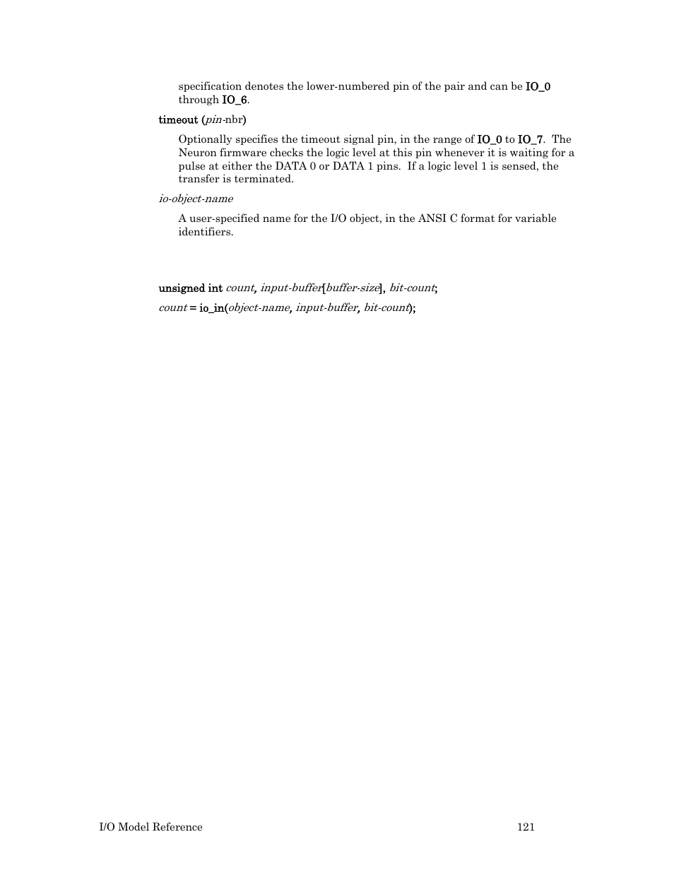 Usage, Example | Echelon I/O Model Reference for Smart Transceivers and Neuron Chips User Manual | Page 131 / 209