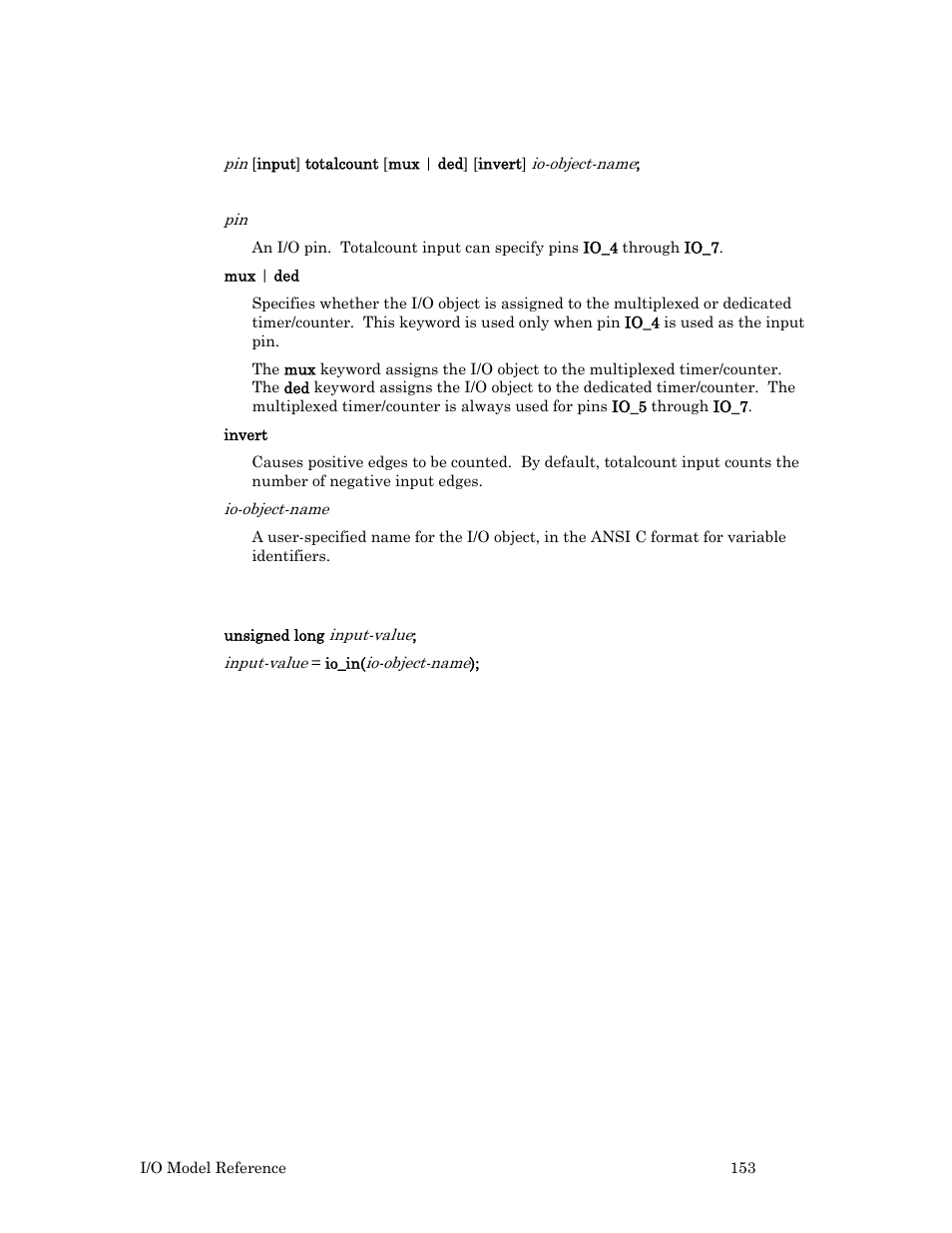 Syntax, Usage, Example | Echelon I/O Model Reference for Smart Transceivers and Neuron Chips User Manual | Page 163 / 209