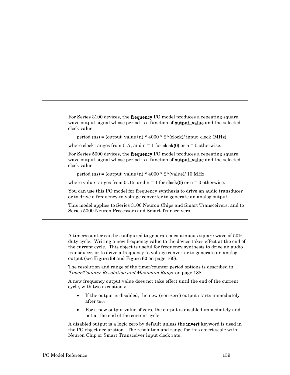 Frequency output, Hardware considerations, Example | Echelon I/O Model Reference for Smart Transceivers and Neuron Chips User Manual | Page 169 / 209