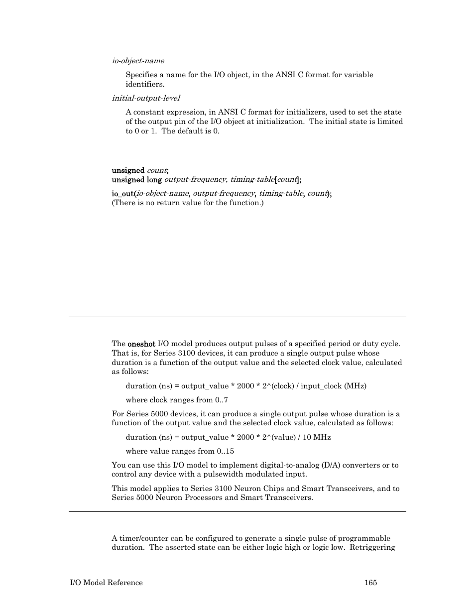 Oneshot output, Hardware considerations, Usage | Example | Echelon I/O Model Reference for Smart Transceivers and Neuron Chips User Manual | Page 175 / 209