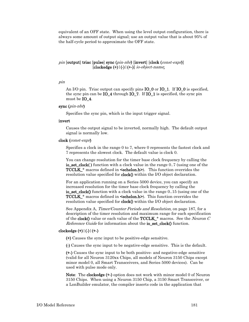 Syntax | Echelon I/O Model Reference for Smart Transceivers and Neuron Chips User Manual | Page 191 / 209