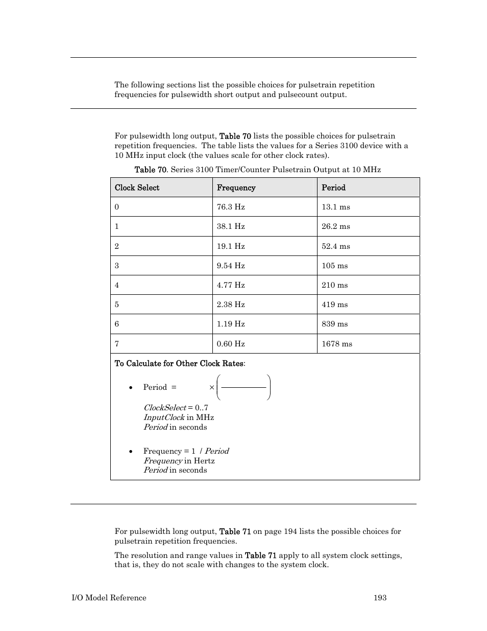 Timer/counter pulsetrain output, Series 3100 pulsetrain output, Series 5000 pulsetrain output | 193 for t | Echelon I/O Model Reference for Smart Transceivers and Neuron Chips User Manual | Page 203 / 209