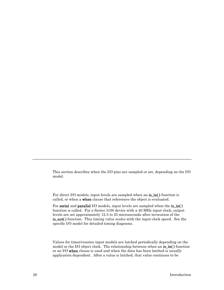 I/o measurements, outputs, and functions, Direct, serial, and parallel i/o models, Timer/counter i/o models | Echelon I/O Model Reference for Smart Transceivers and Neuron Chips User Manual | Page 38 / 209