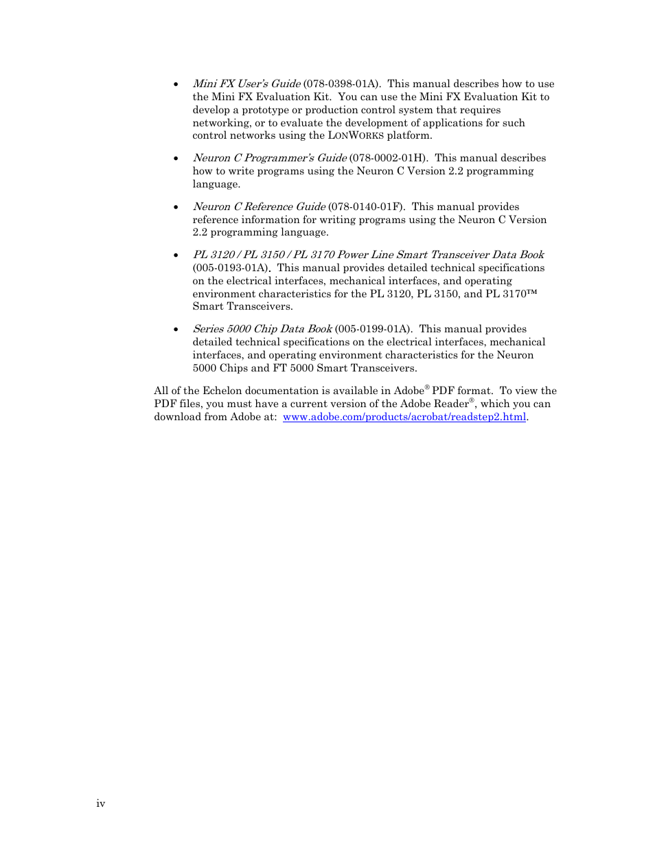 Echelon I/O Model Reference for Smart Transceivers and Neuron Chips User Manual | Page 4 / 209