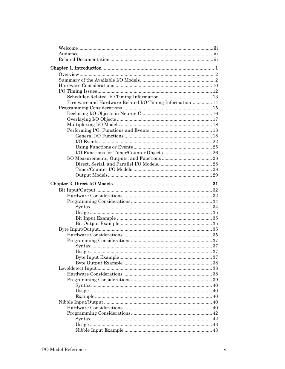 Echelon I/O Model Reference for Smart Transceivers and Neuron Chips User Manual | Page 5 / 209