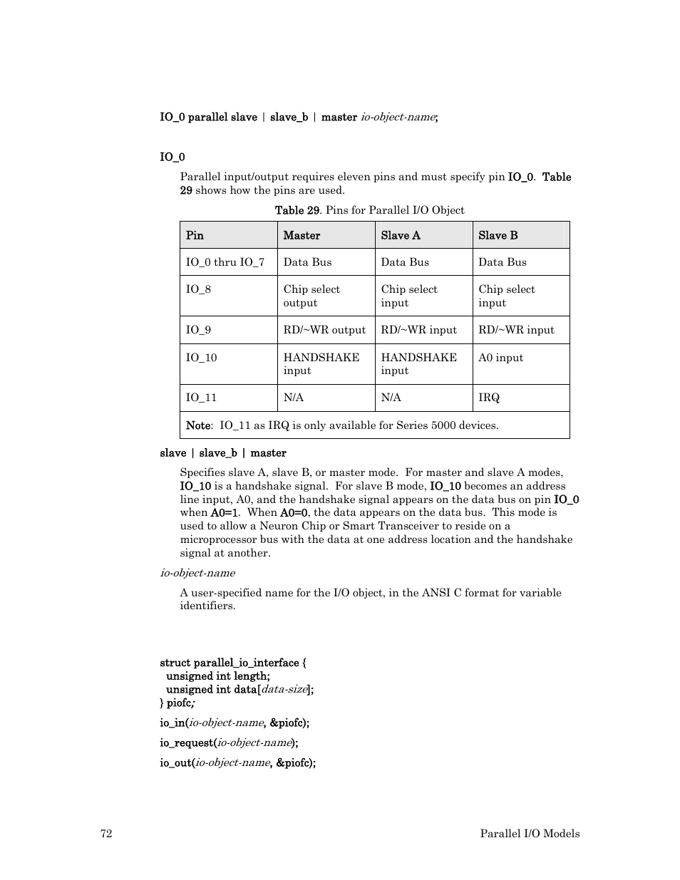 Syntax, Usage | Echelon I/O Model Reference for Smart Transceivers and Neuron Chips User Manual | Page 82 / 209