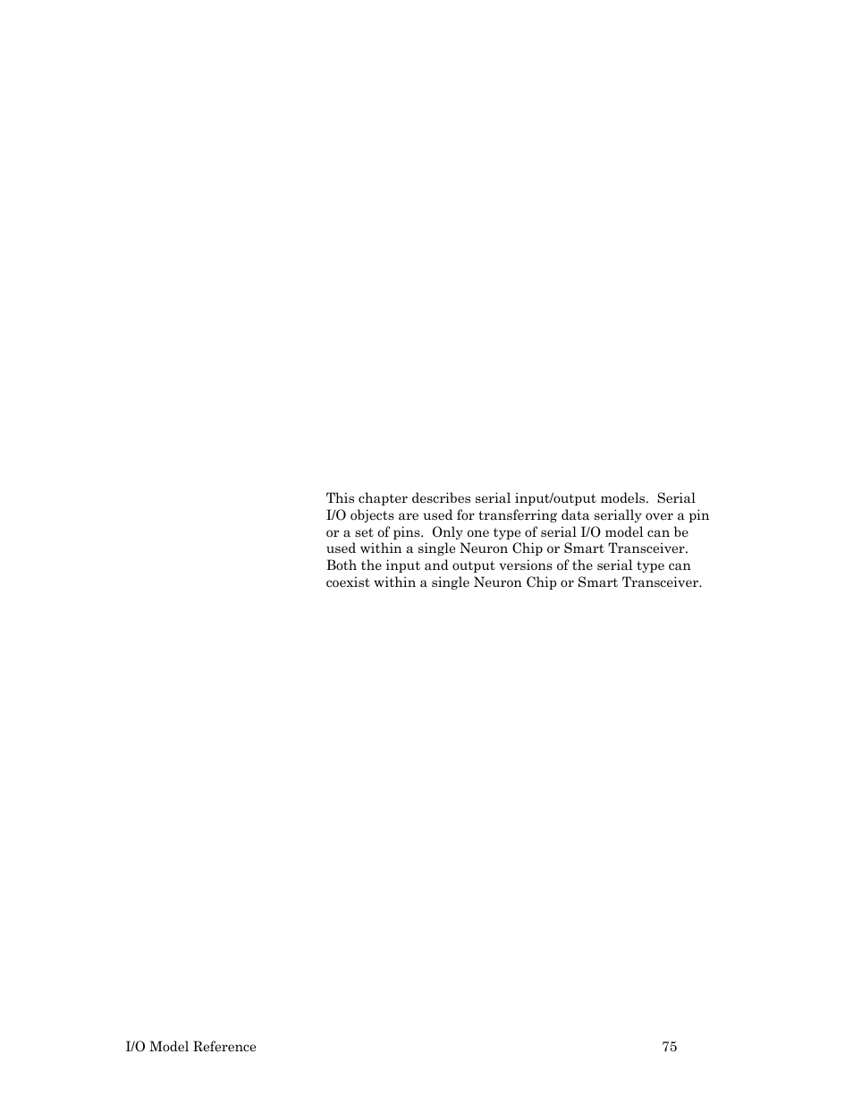 Serial i/o models, R 4. serial i/o models, 75, for m | Echelon I/O Model Reference for Smart Transceivers and Neuron Chips User Manual | Page 85 / 209