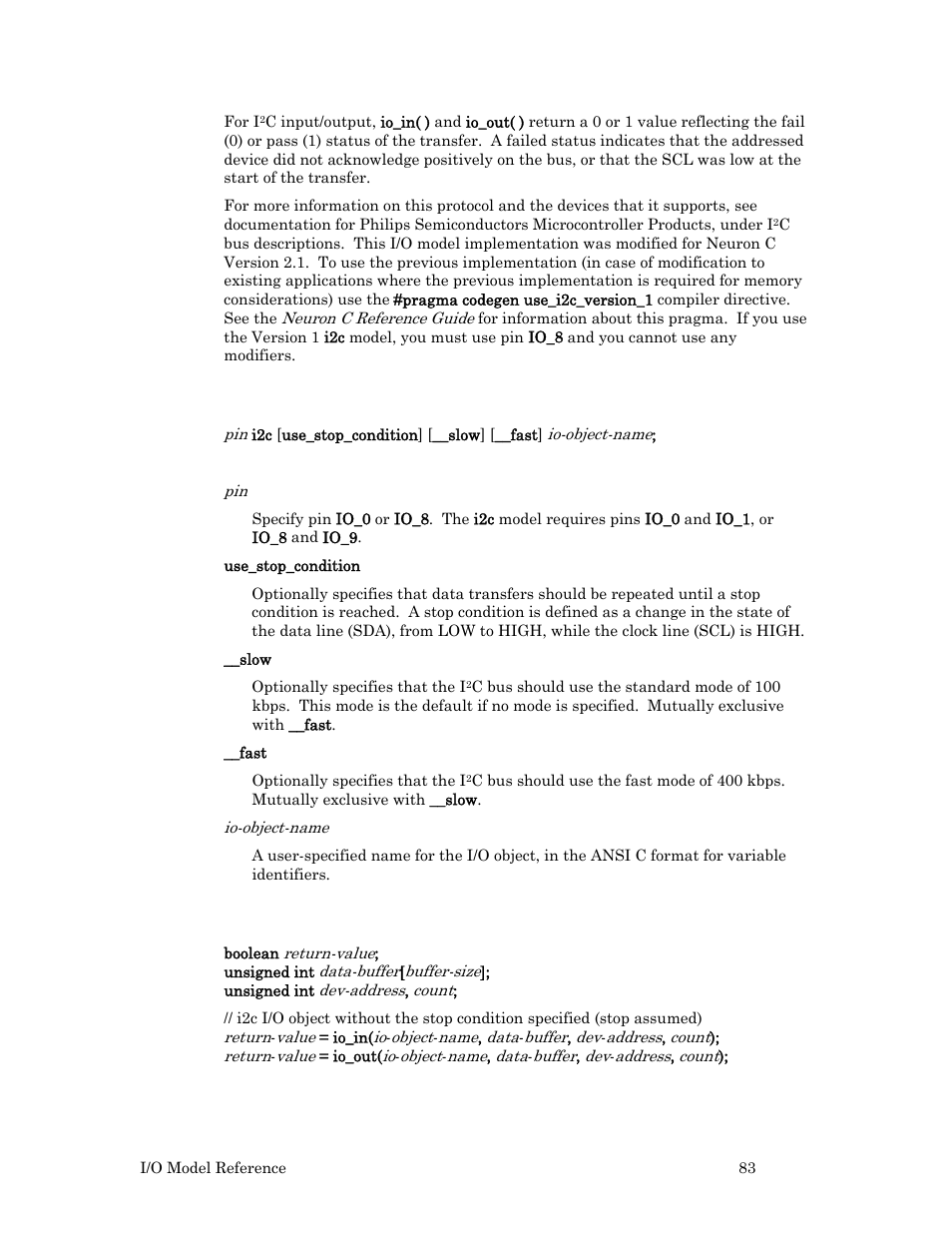 Syntax, Usage | Echelon I/O Model Reference for Smart Transceivers and Neuron Chips User Manual | Page 93 / 209