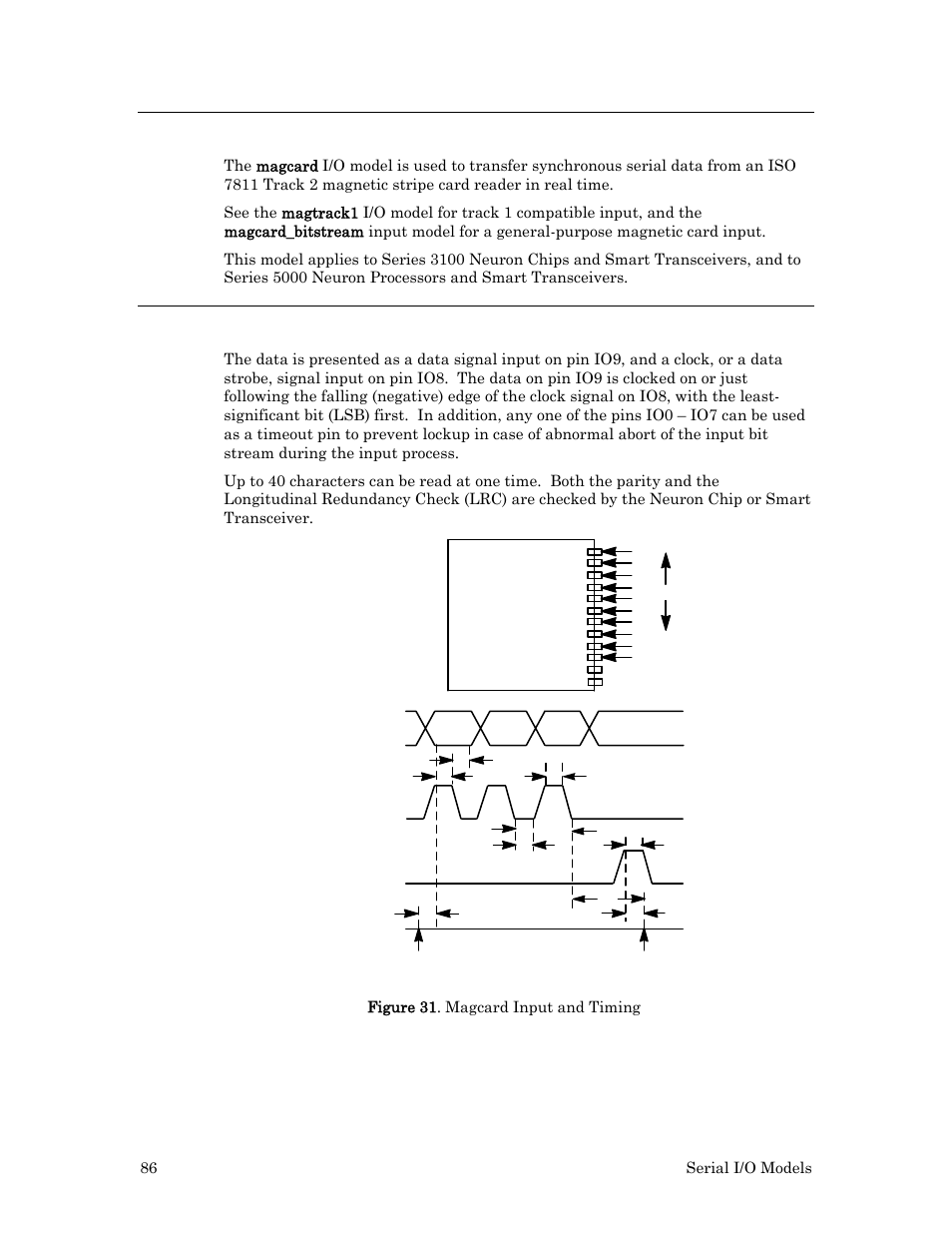 Magcard input, Hardware considerations | Echelon I/O Model Reference for Smart Transceivers and Neuron Chips User Manual | Page 96 / 209