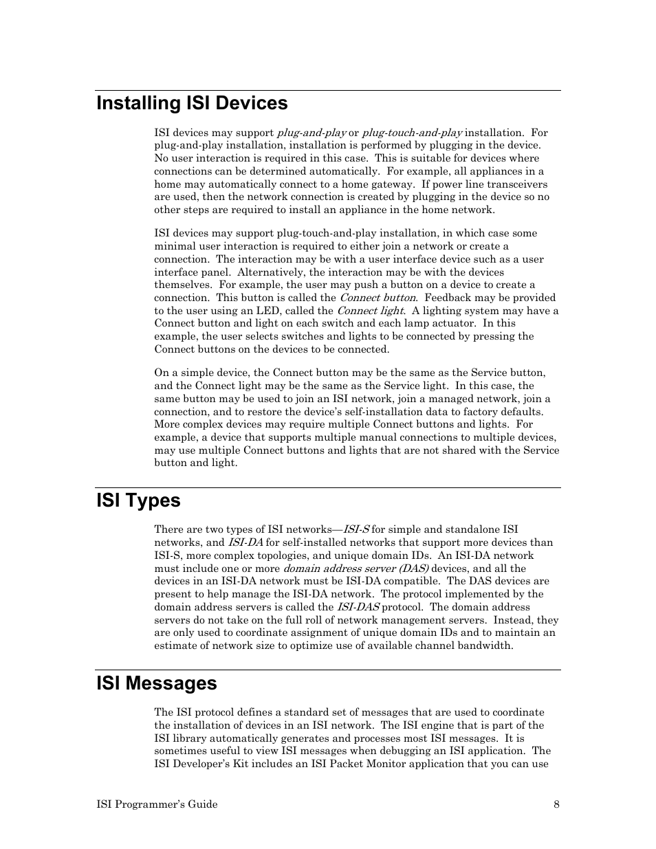 Installing isi devices, Isi types, Isi messages | Echelon ISI User Manual | Page 10 / 159