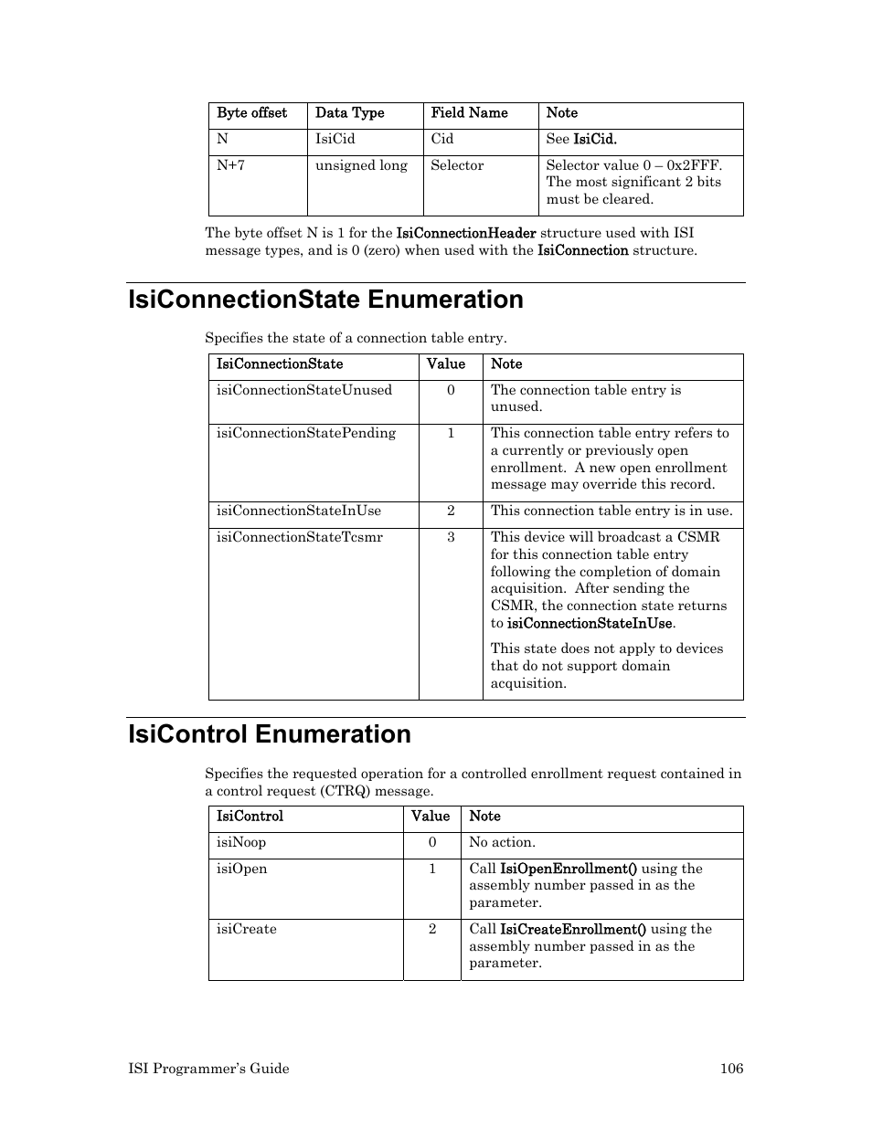 Isiconnectionstate enumeration, Isicontrol enumeration | Echelon ISI User Manual | Page 108 / 159