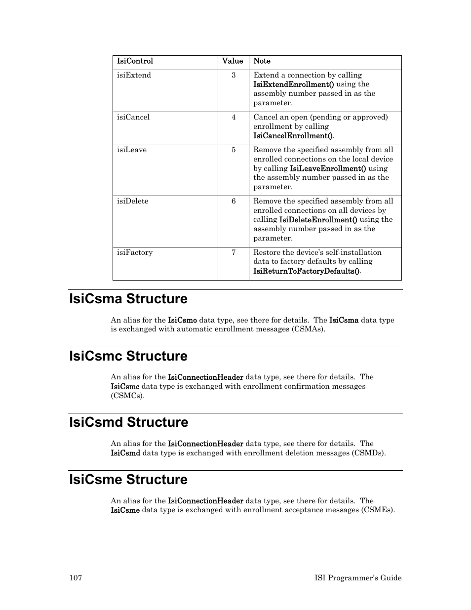 Isicsma structure, Isicsmc structure, Isicsmd structure | Isicsme structure | Echelon ISI User Manual | Page 109 / 159