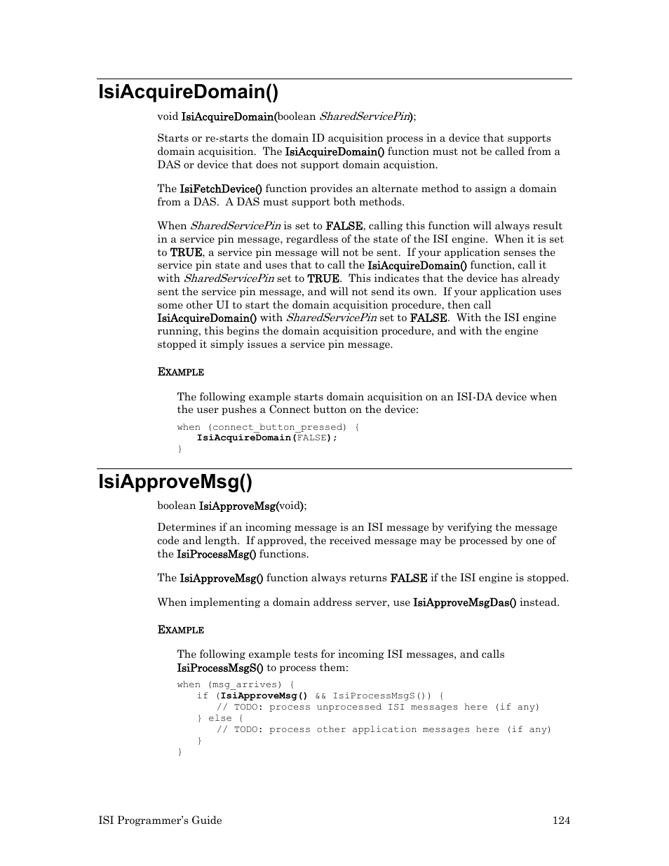 Isiacquiredomain(), Isiapprovemsg() | Echelon ISI User Manual | Page 126 / 159