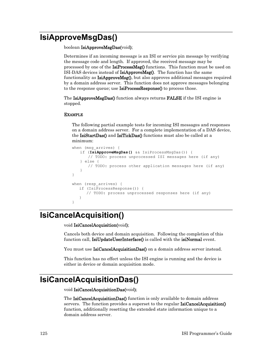 Isiapprovemsgdas(), Isicancelacquisition(), Isicancelacquisitiondas() | Echelon ISI User Manual | Page 127 / 159