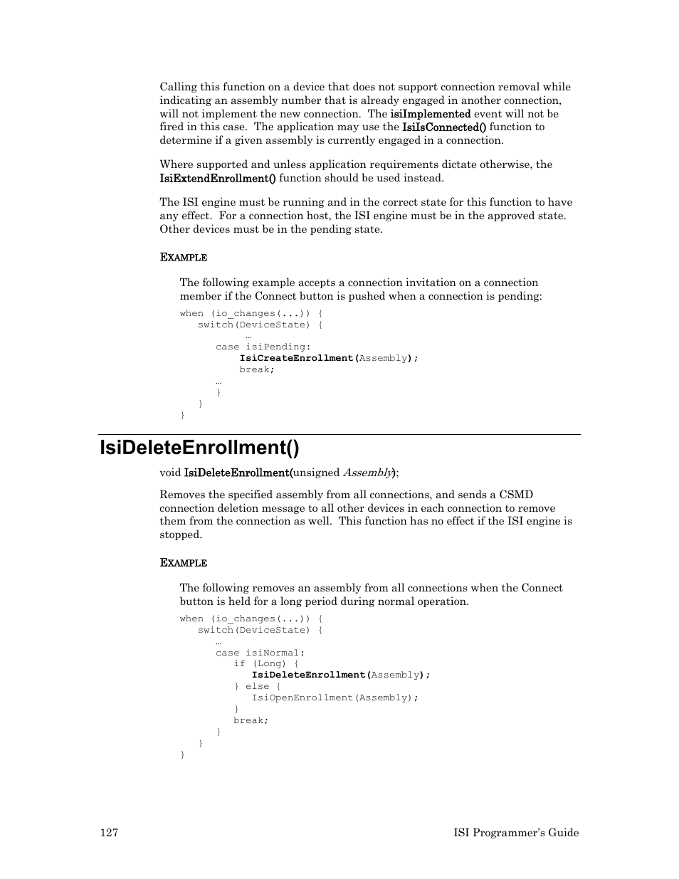 Isideleteenrollment() | Echelon ISI User Manual | Page 129 / 159