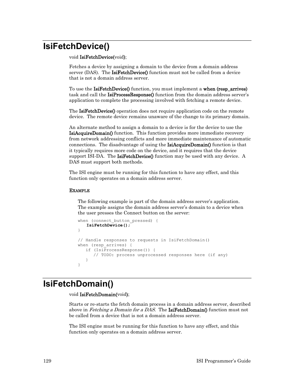 Isifetchdevice(), Isifetchdomain() | Echelon ISI User Manual | Page 131 / 159