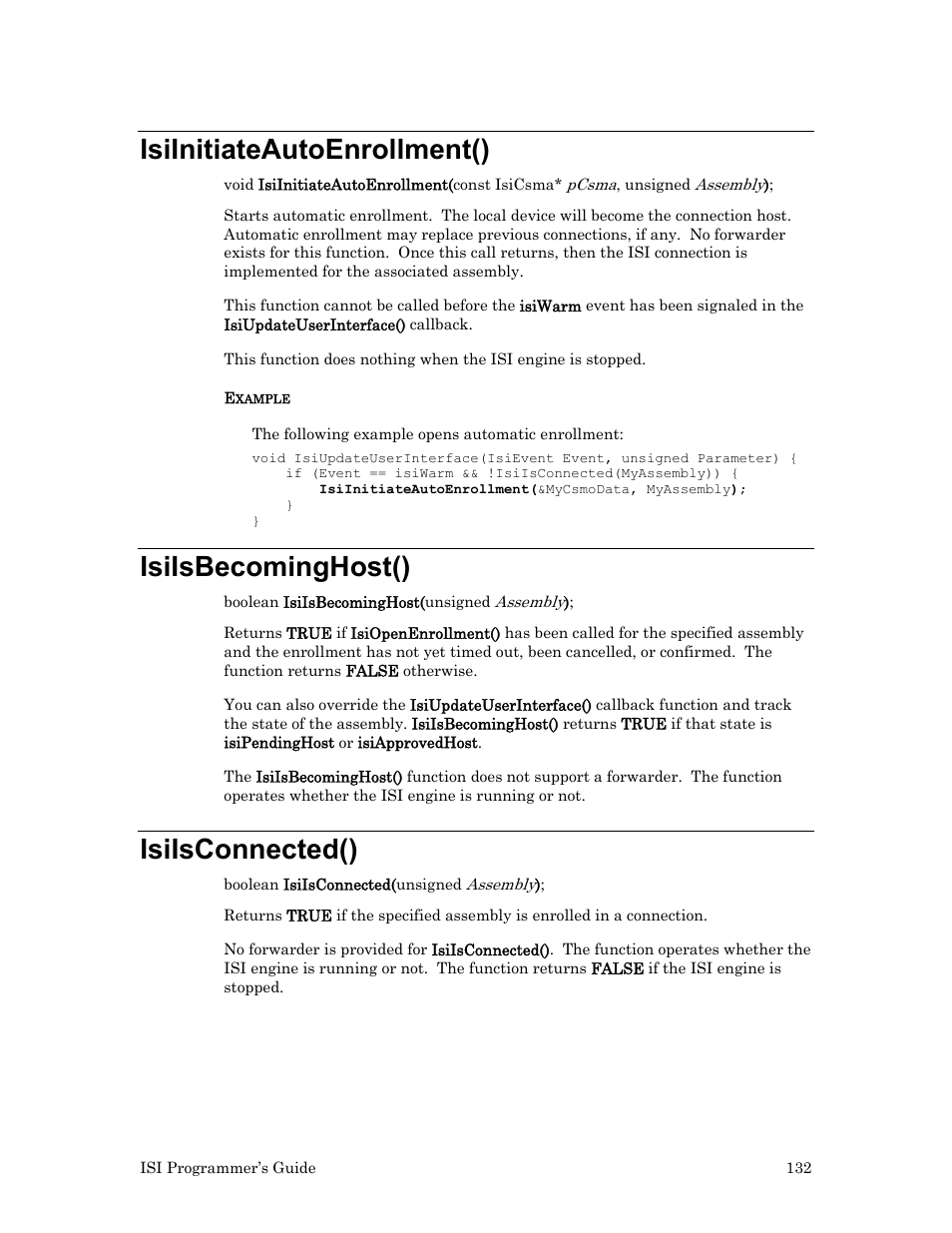 Isiinitiateautoenrollment(), Isiisbecominghost(), Isiisconnected() | Echelon ISI User Manual | Page 134 / 159