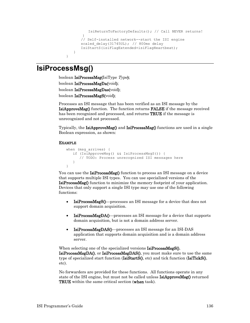 Isiprocessmsg() | Echelon ISI User Manual | Page 138 / 159