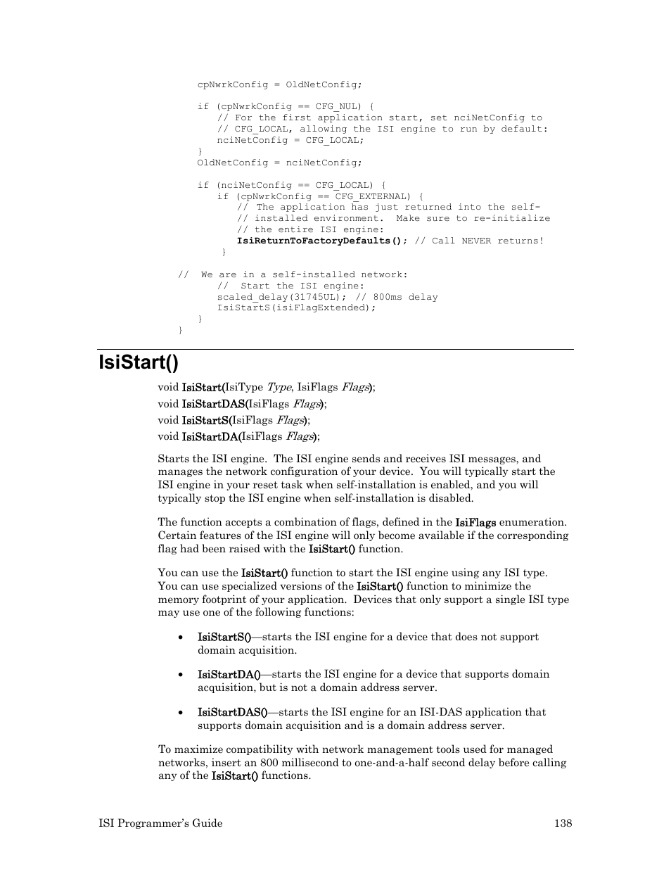 Isistart() | Echelon ISI User Manual | Page 140 / 159