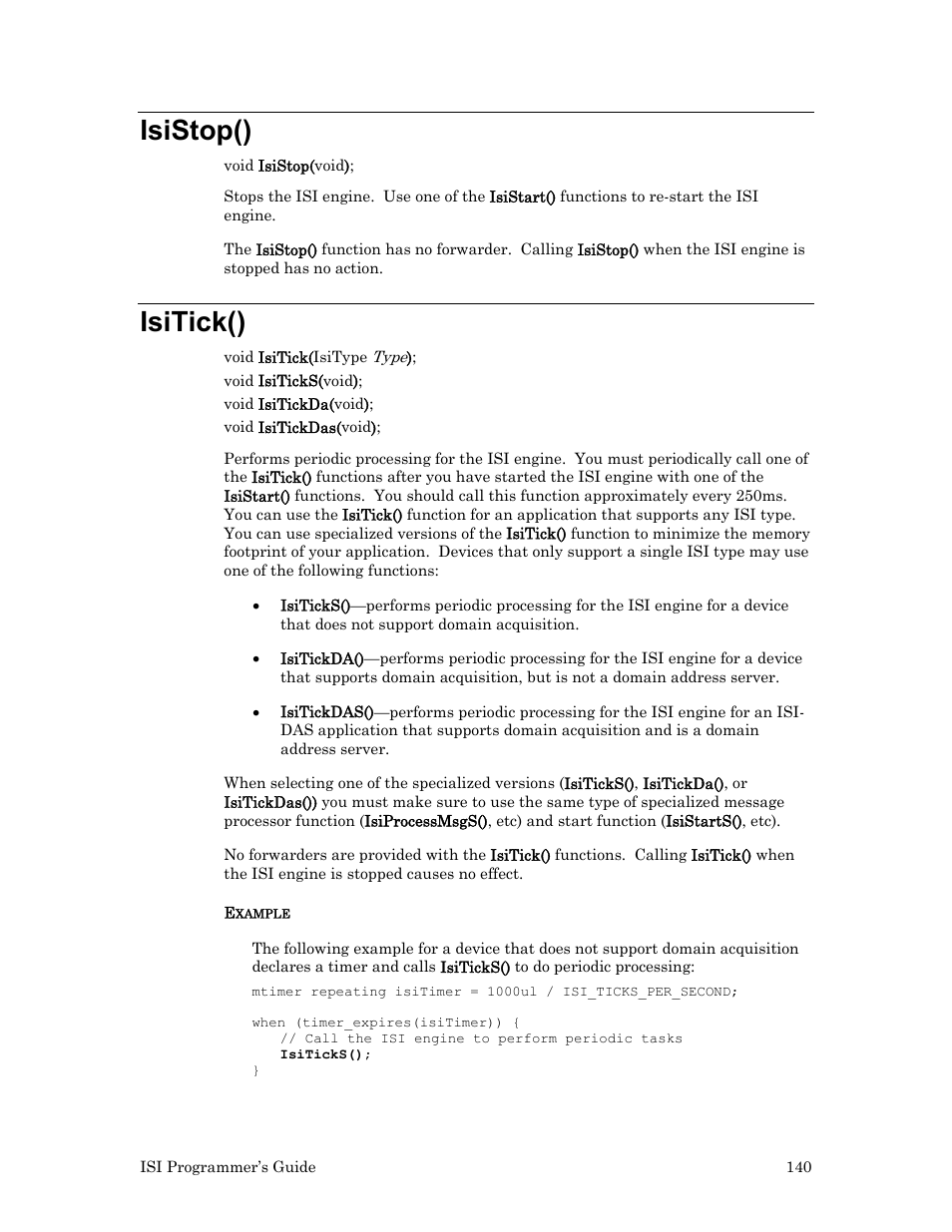 Isistop(), Isitick() | Echelon ISI User Manual | Page 142 / 159