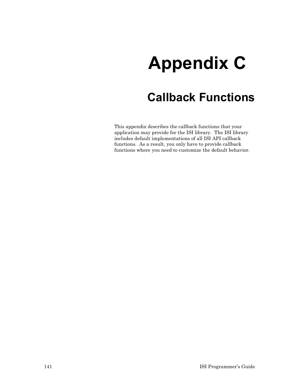 Callback functions, Appendix c | Echelon ISI User Manual | Page 143 / 159