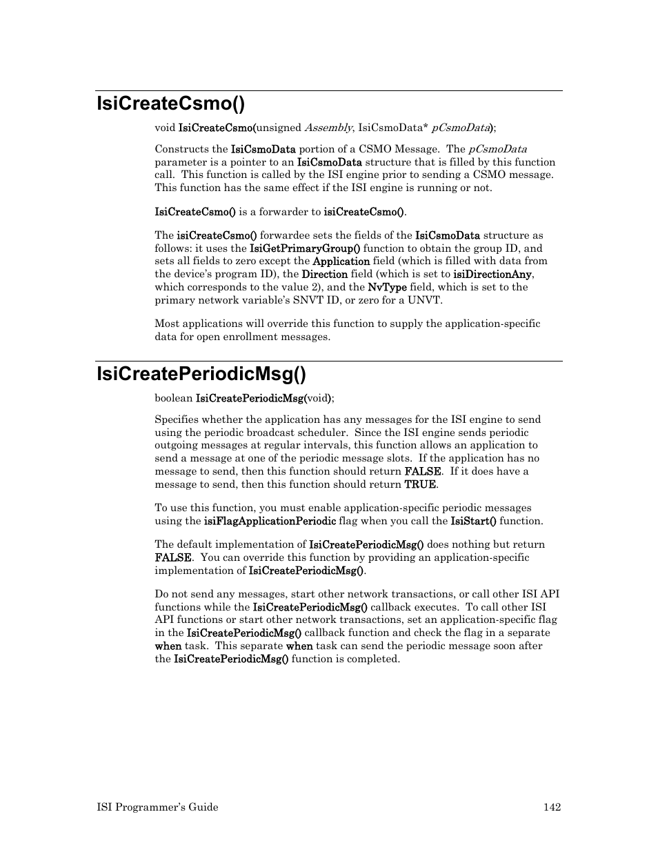 Isicreatecsmo(), Isicreateperiodicmsg() | Echelon ISI User Manual | Page 144 / 159