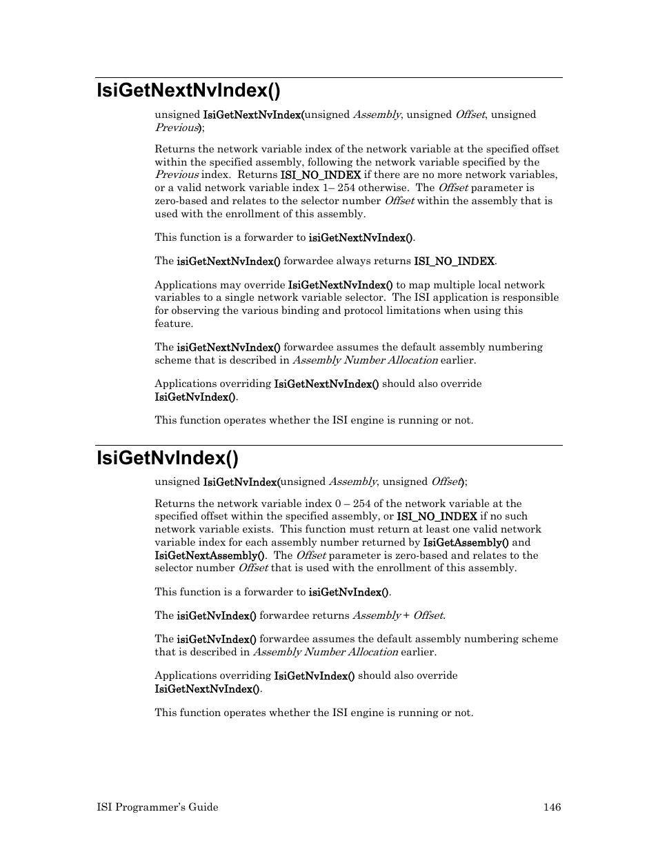 Isigetnextnvindex(), Isigetnvindex() | Echelon ISI User Manual | Page 148 / 159