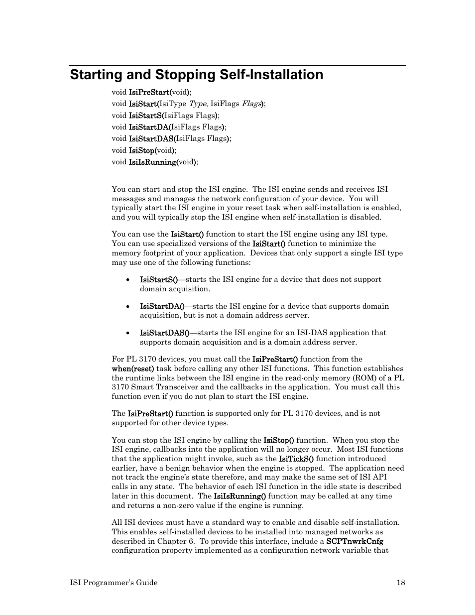 Starting and stopping self-installation | Echelon ISI User Manual | Page 20 / 159