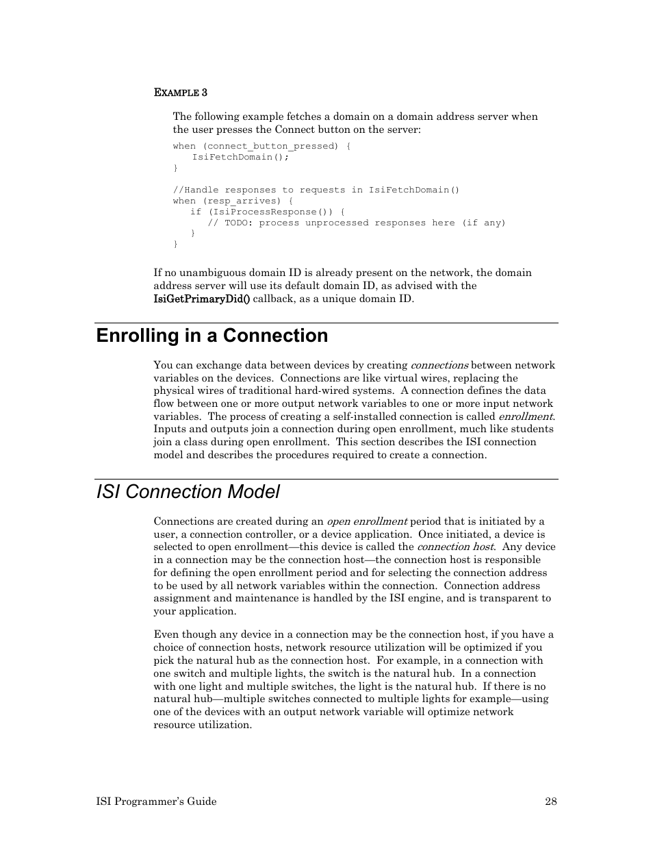 Enrolling in a connection, Isi connection model | Echelon ISI User Manual | Page 30 / 159