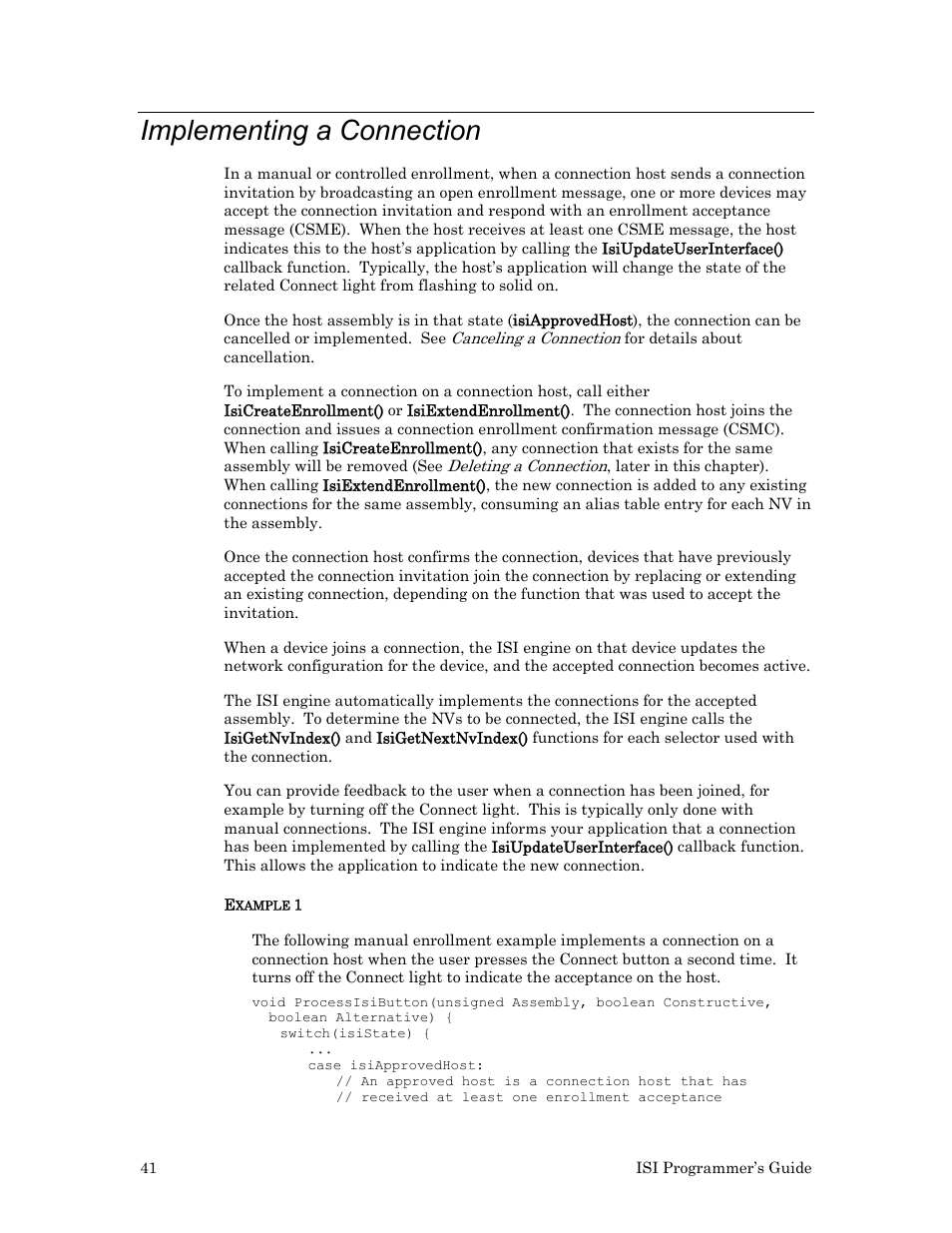 Implementing a connection | Echelon ISI User Manual | Page 43 / 159