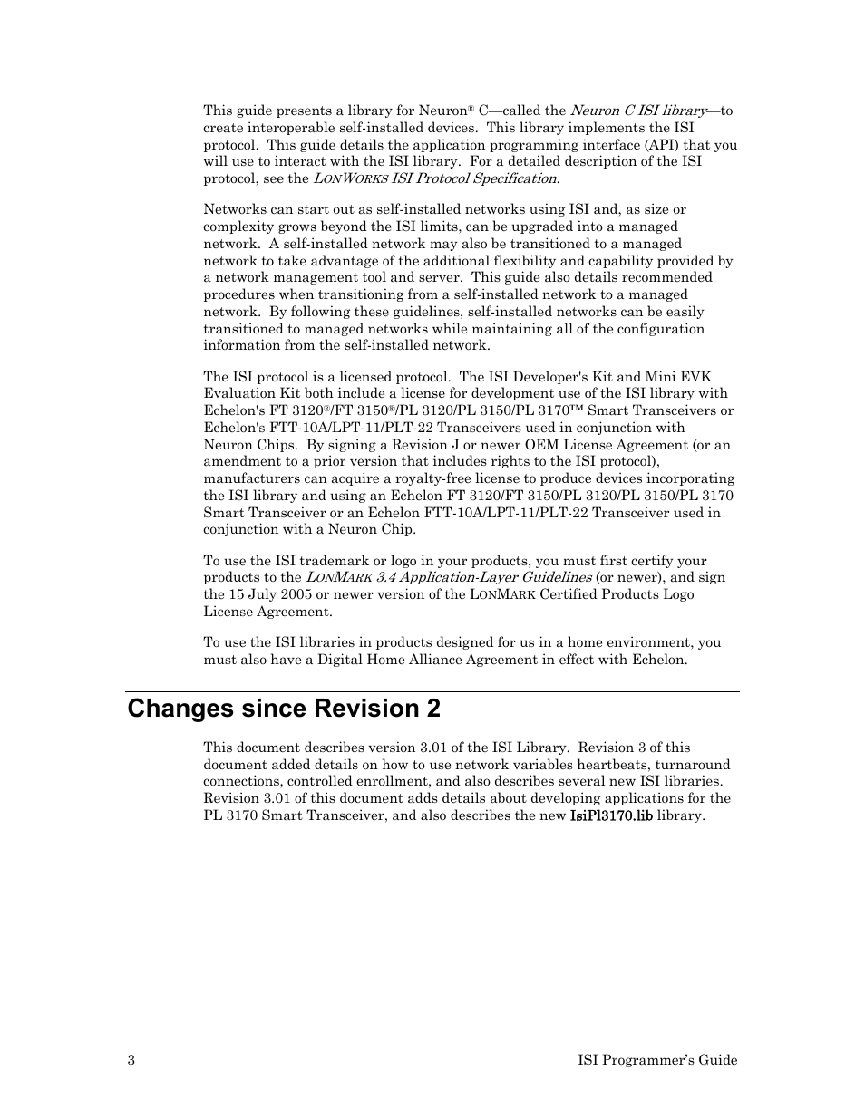 Changes since revision 2 | Echelon ISI User Manual | Page 5 / 159