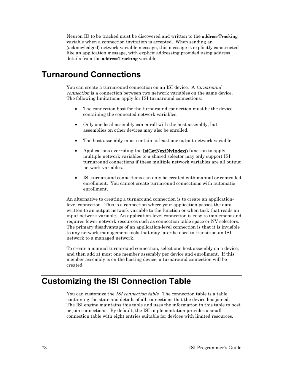 Turnaround connections, Customizing the isi connection table | Echelon ISI User Manual | Page 75 / 159